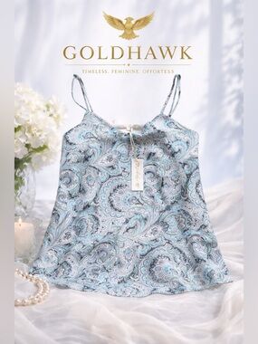 NWT Gold Hawk Paisley 100% Silk Cami- Indigo Blue Paisley Size Medium